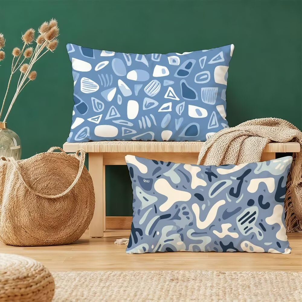 Housse de coussin bleu velours double face 40x80 cm lavable avec zip invisible pour lit