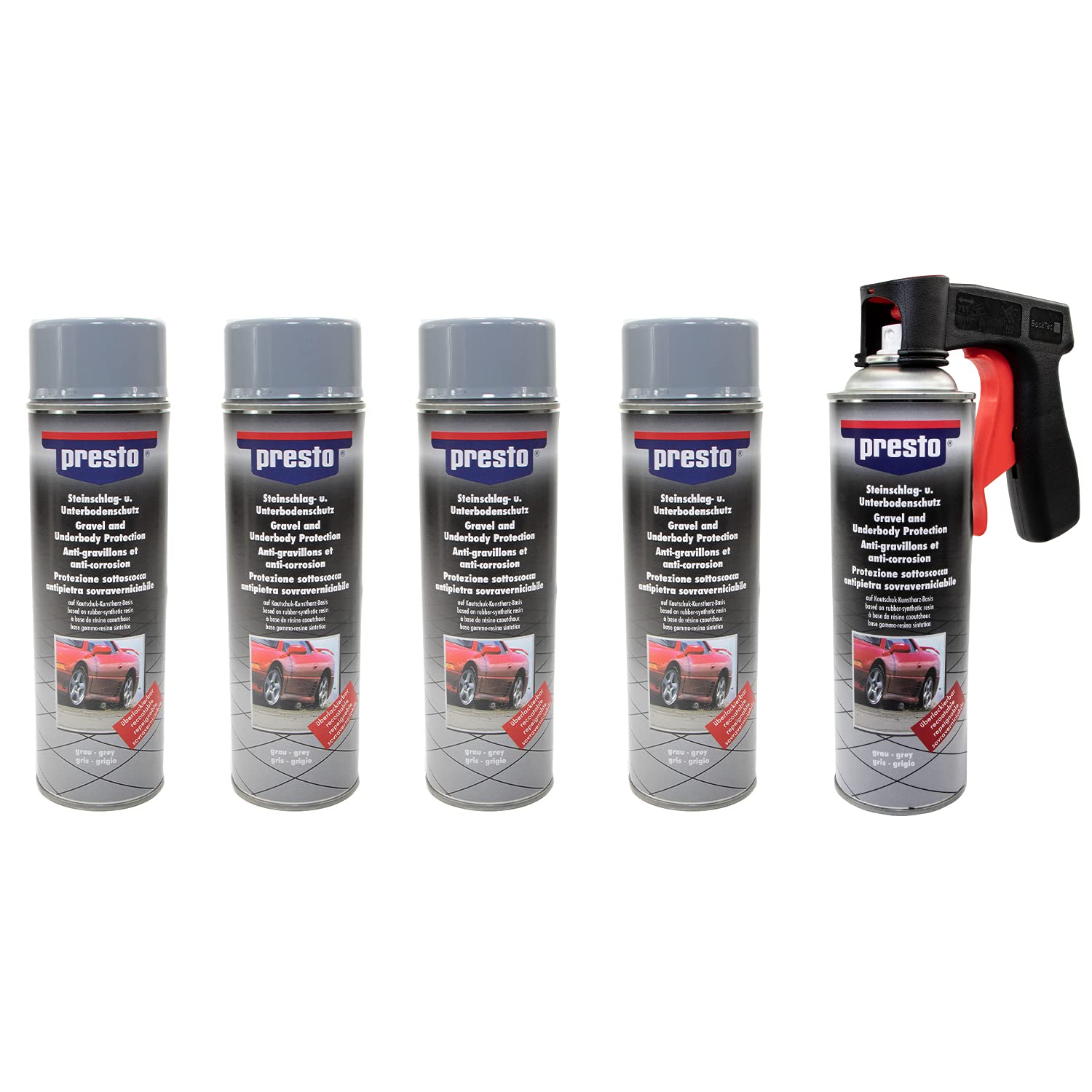 Steinschlag & Unterbodenschutz Spray Hell Grau Presto 5 X 500ml mit Pistolengriff