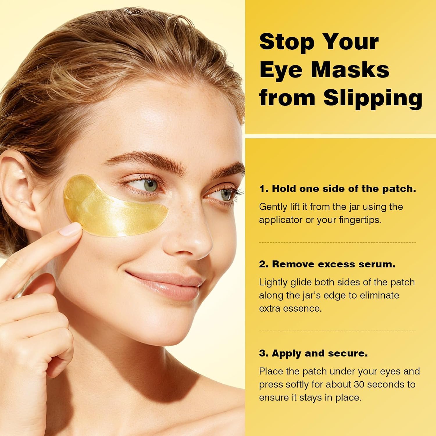 Close-up of Juland 24K Gold Collagen Under Eye Patches showing their thin, serum-infused texture.
