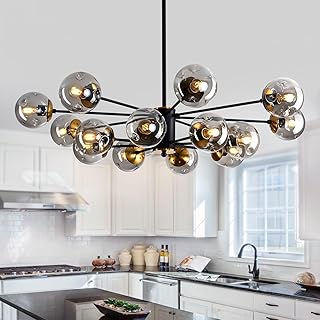SZXYKEJI 16 Light Glass Globe Chandelier Mid Century Sputnik Pendant Light Fixture Black and Gold Ceiling Light for Living Room Kitchen Dining Room Bedroom Farmhouse.