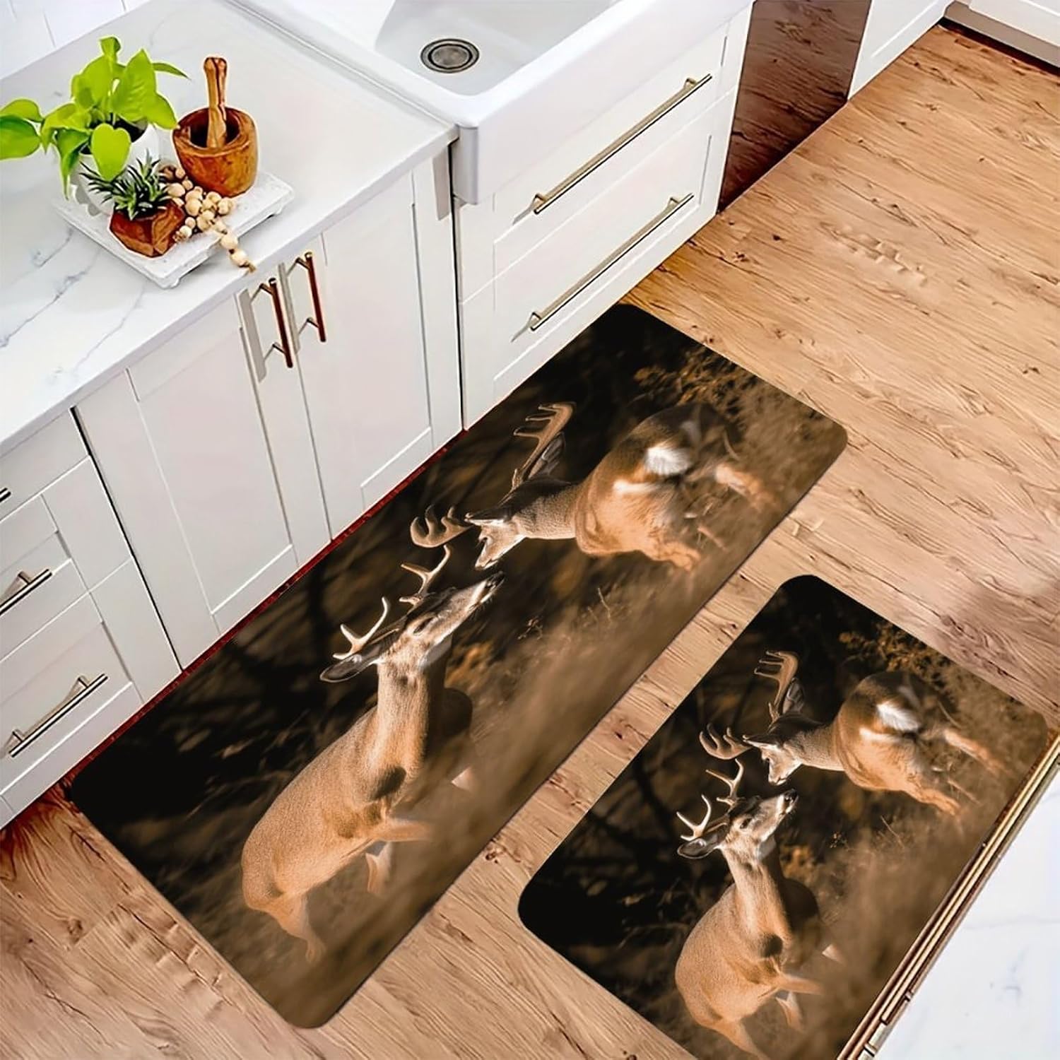 Two Deers Kitchen Mat Washable Non Slip Rugs Soft Kitchen Mats for Floor Set of 2 PCS Cushioned Absorbent Runner Standing Rugs for Home Sink Laundry Office