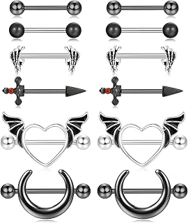 6 Pairs 14G Nipple Rings for Women 316L Stainless Steel Heart Butterfly Moon CZ Flower Barbell Nipple Rings Set Cute Nipplerings Piercing Jewelry