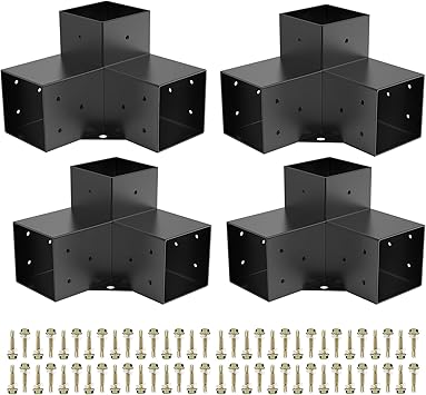 Woodworks Pergola pergola Brackets 3-Way Right Angle Corner Bracket DIY Elevated Wood Stand 4PACK with Screws for 4x4 Actual 3.63x3.63 Inch Lumber Pergola Gazebo