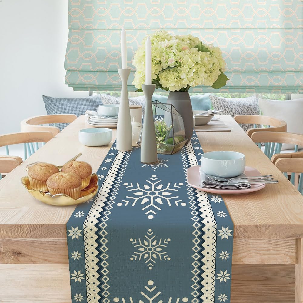 Siilues Chemin De Table De Noël, Motif Flocon De Neige, Bleu Marine, 33 X 182,9 Cm, Polyester, Parfait Pour Les Fêtes De Noël En Intérieur/extérieur