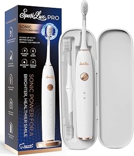 AlignerOff Sparklux Pro Ultrasonic Toothbrush - Rechargeable Wireless Electric Toothbrush for Adults with Replacement Heads, Travel Case, Cordless Design, White with Rose-Gold Trim, FSA Eligible