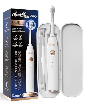 Sparklux Pro Ultrasonic Toothbrush - Rechargeable Wireless Electric Toothbrush for Adults with Replacement Heads Travel Case Cordless Design