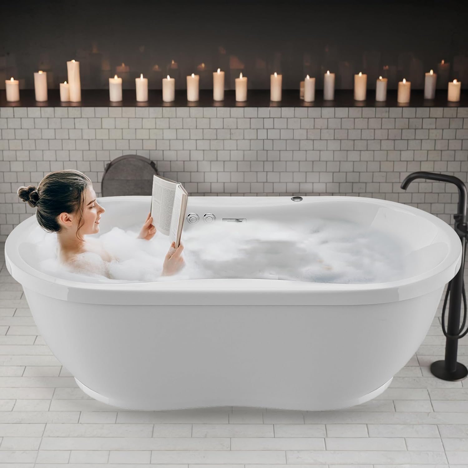 ANZZI Freestanding Tub 36" x 71", Whirlpool and Air Bath Tub in White, Aromatherapy, Whirpool Jetted, 6 ft., Lori Series (FT-AZ102)