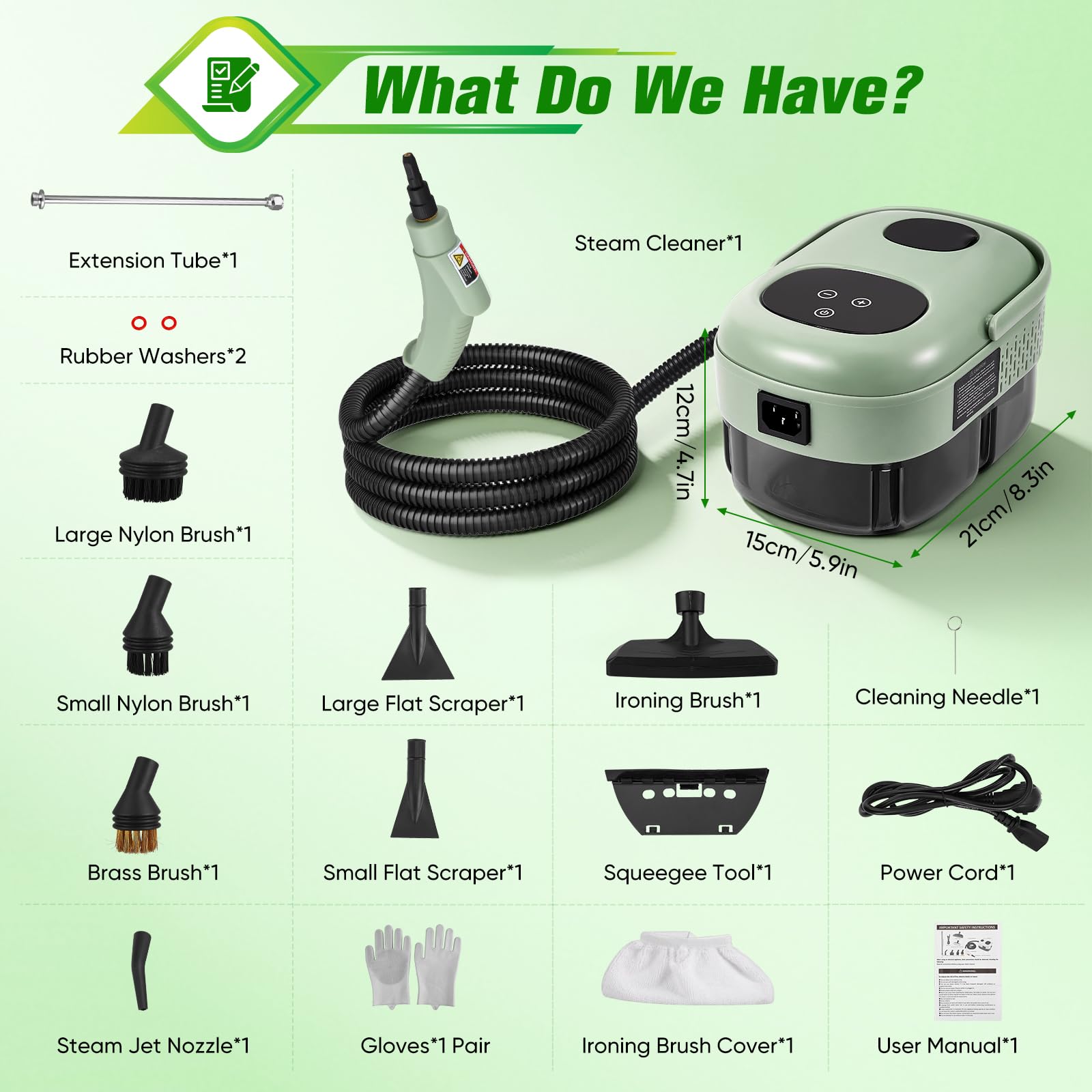 Limpiador de Vapor 2500W con Depósito 1,1L – Presión 3 Bares & Vapor a 105°C – Limpieza Multisuperficie Sin Productos Químicos – 6 Niveles de Vapor