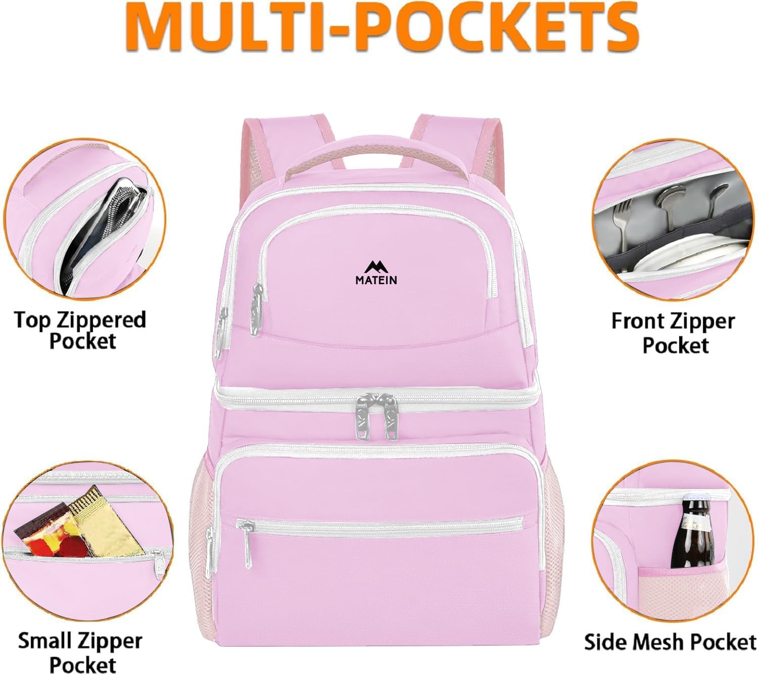 MATEIN Cooler Backpack, 26 Cans Insulated Lunch Backpack for Men Women, Leakproof Double Layer Lunch Cooler Bag Lightweight Soft Lunch Backpack with Cooler Compartment, Beach Camping Hiking Beer Gifts