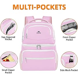 MATEIN Cooler Backpack for Women, 26 Cans Lunch Backpack with Cooler Compartment, Leak-Proof Double Layer Lightweight Soft Coolers Bag Portable Lunchbox Back Pack for Beach Travel Picnic, Pink