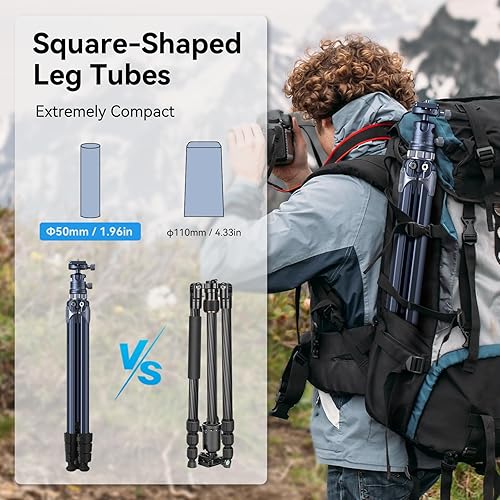 Miniatura 2 de SmallRig AP-02 Trípode de viaje ligero, trípode de cámara de 63 pulgadas con columna central compacta no convencional, cabeza de bola de 360, placa