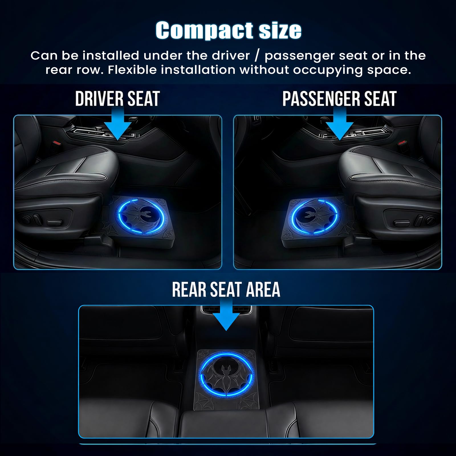 CAMECHO Aktiv-Subwoofer 1200W 70mm Ultraflach Untersitz-Subwoofer für Auto mit Stromversorgung: Aktiver Subwoofer mit integriertem Verstärker, Hoch-/Niedrigpegel-Eingang und Lautstärkeregler für SUVs