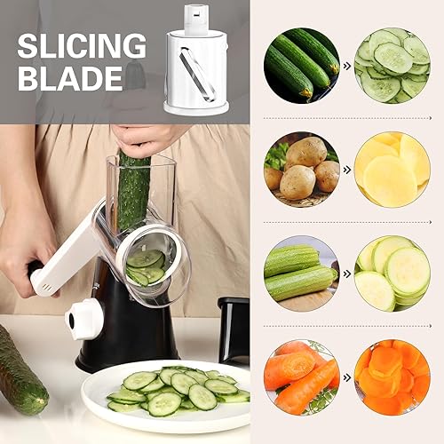 Miniatura 3 de Cambom Rallador giratorio de queso, triturador de queso de manivela para queso fresco, verduras, nueces, base de succión antideslizante, cepillo de