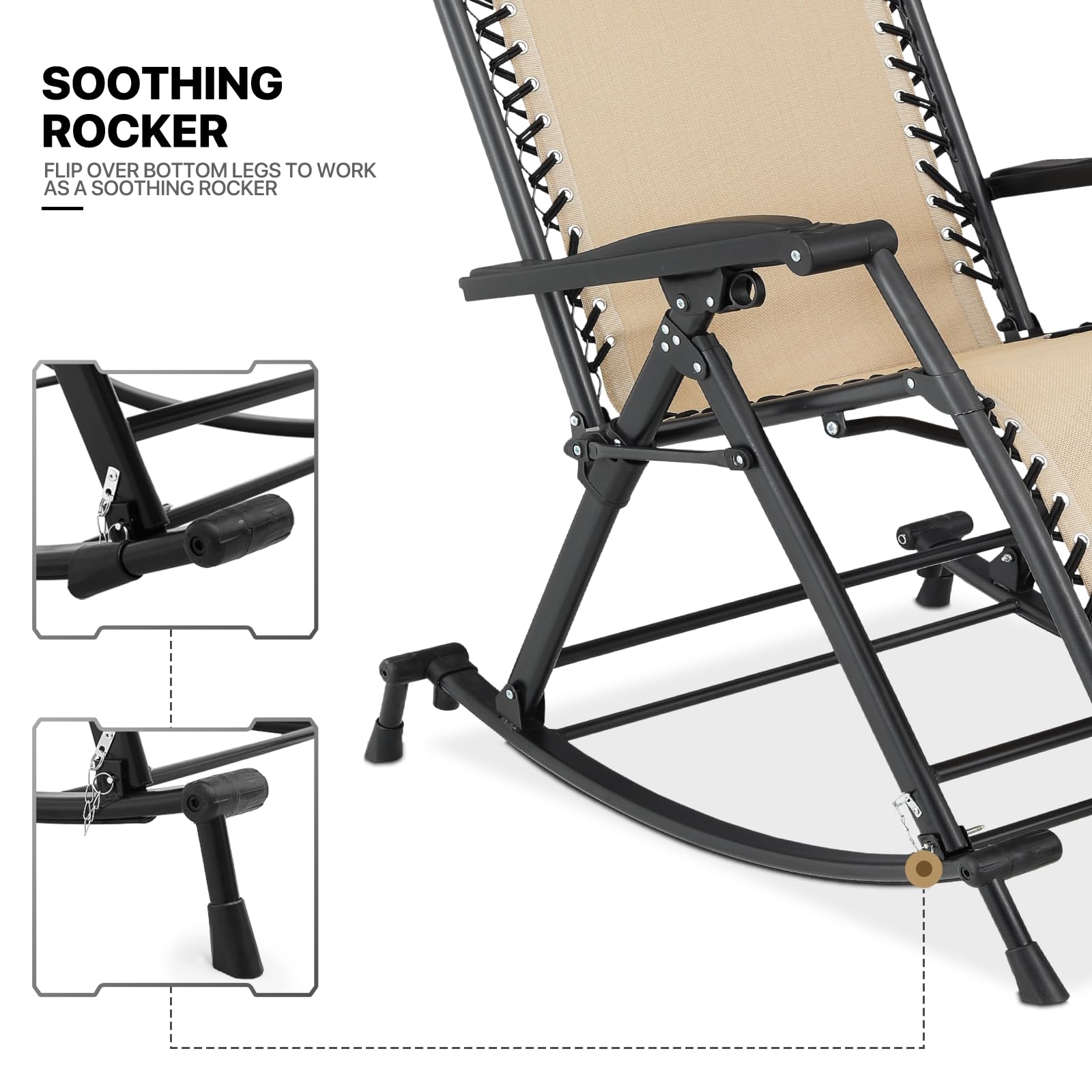 Juego de 2 mecedoras para patio, sillas de gravedad cero, reclinables, plegables, plegables, de diseño ergonómico, con reposabrazos ajustables para camping, césped, patio e interior, 330 9