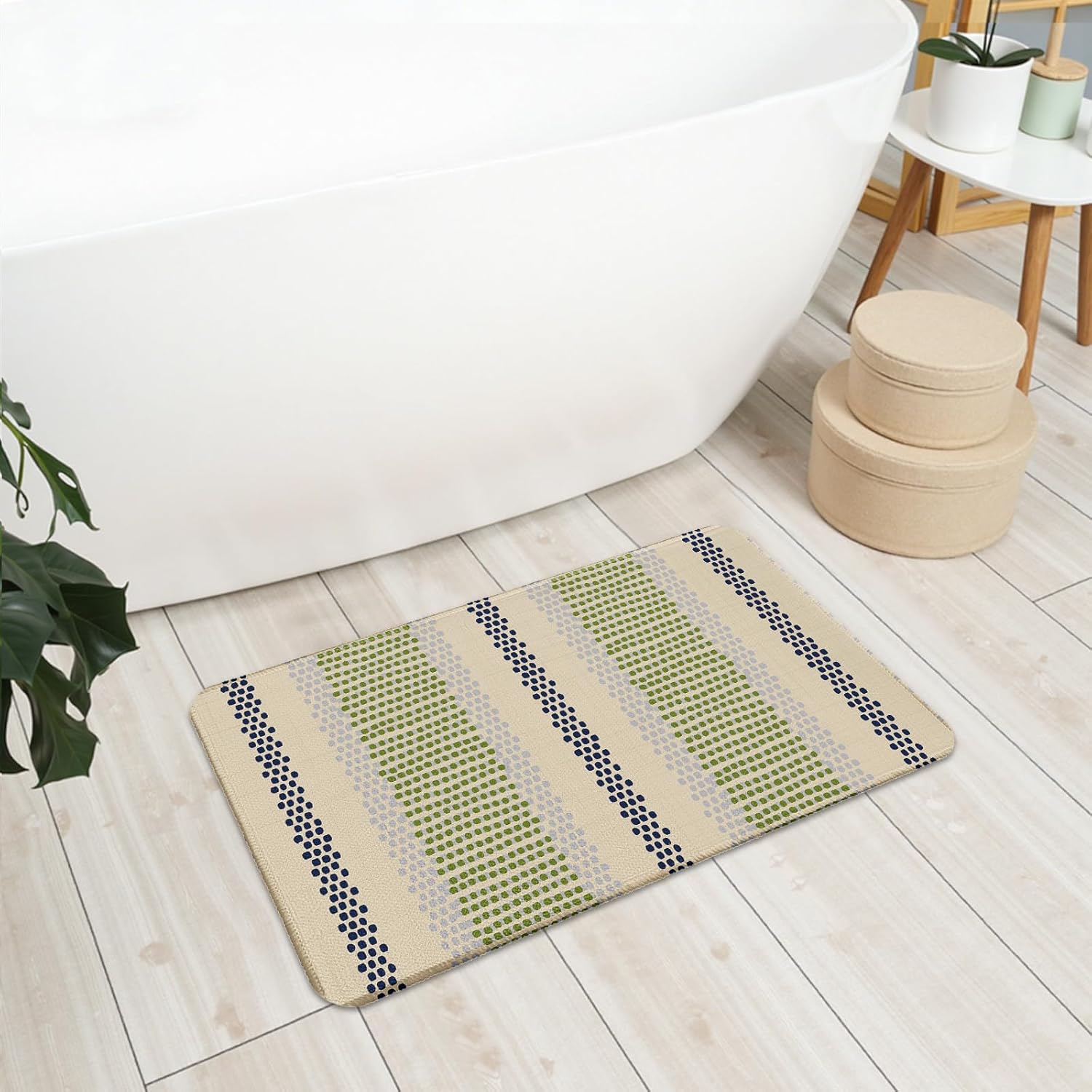 Boho Kitchen Rugs Set of 2 Blue Green Polka Dots Striped Print Modern Kitchen Mats for Floor Non Slip Neutral Farmhouse Kitchen Decor Runner Rugs, 17x47 inch and 17x30 inch