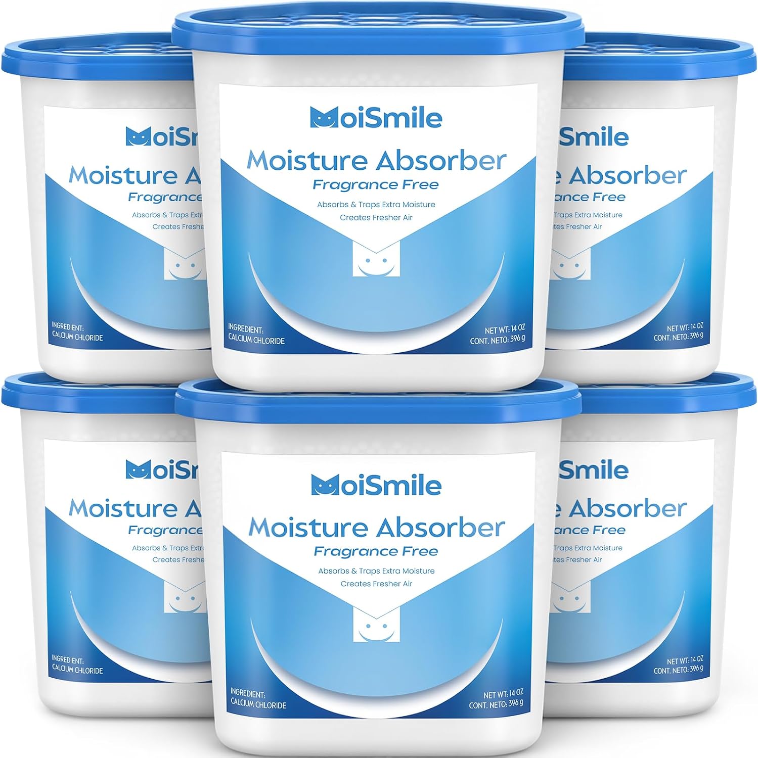Large Moisture Absorber Buckets, 6 Pack, 14 oz Each, Fragrance Free | 14 oz Net Fill Per Bucket; Visible Water Collection; Up to 90 Days; No Added Fragrance for Bathrooms and Closets