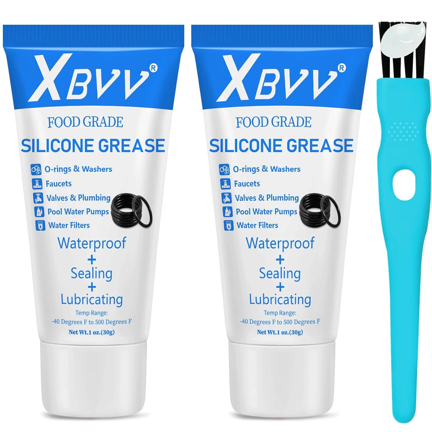 XBVV Silicone Grease for O-Rings & Rubber Seals, Plumbing Tap Valve Lubricant, Waterproof O Ring Lubricating Grease for Rubber Washer, 1oz Tube with Applicator Brush, 2 Pack โ image 1