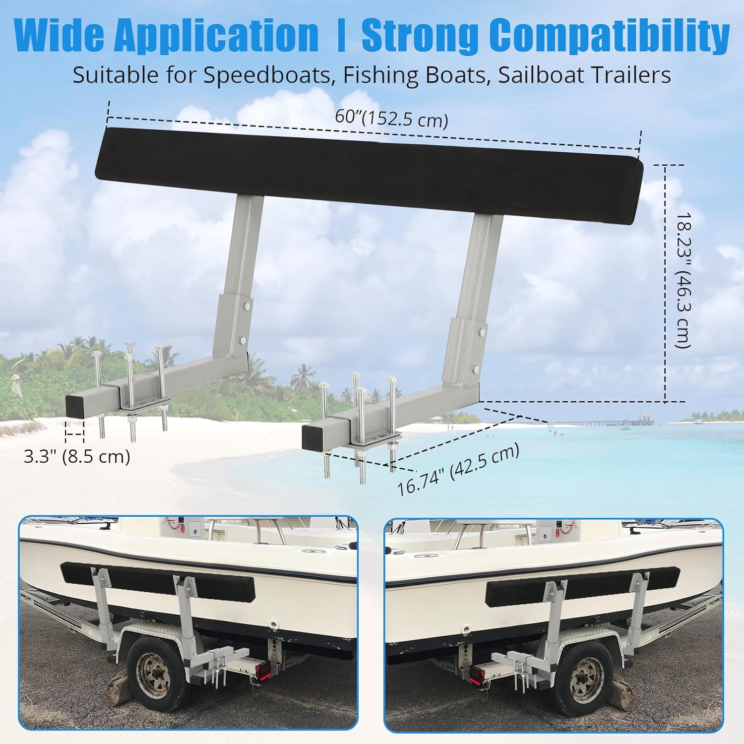 PeakPursuit 60" Boat Trailer Guide-ons, 2PCS Rustproof Steel Trailer Guide ons, Trailer Guides with Carpet-Padded Boards, for Ski Boat, Fishing Boat, Sailboat Trailer