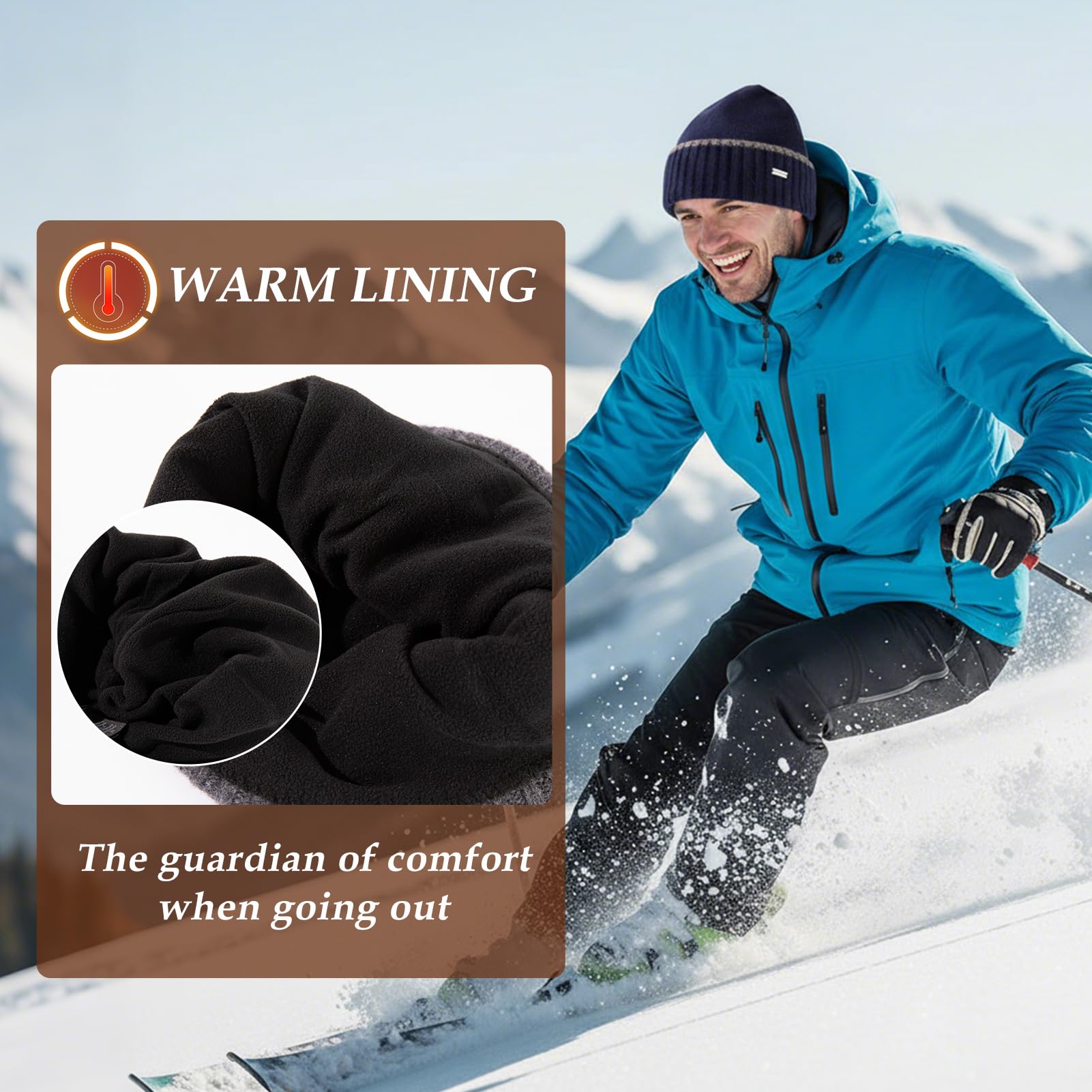 TOP-EX XL/XXL 50%-100% Merinowolle Beanies Mützen Herren Fleece gefüttert Strickmütze Warme Wintermützen Bündchen Beanie