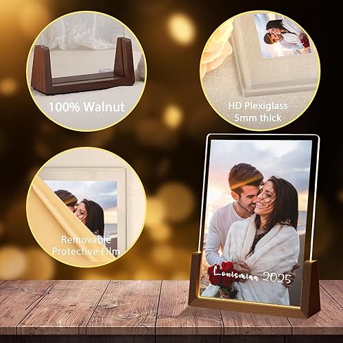 Miniatura 4 de LOUISMIAA - Marcos de fotos personalizados con luz nocturna, placa decorativa para aniversario, cumpleaños, día de la madre, día del padre, San