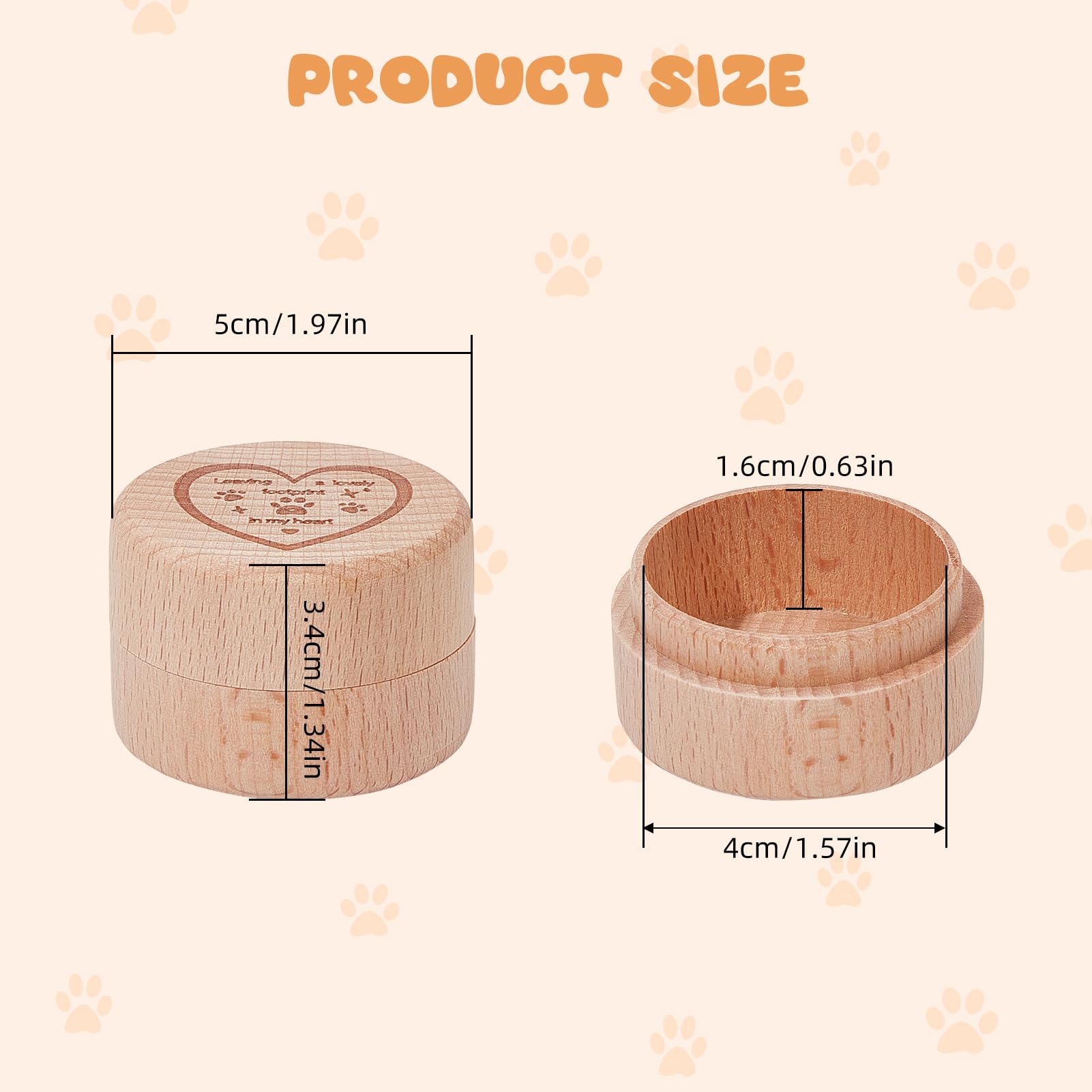 NICENEEDED 2 Pack Wooden Pet Hair Keepsake Box, Engraved Dog Urn Containers Pet Fur Memorial Cases with Pet Paw - Image 2