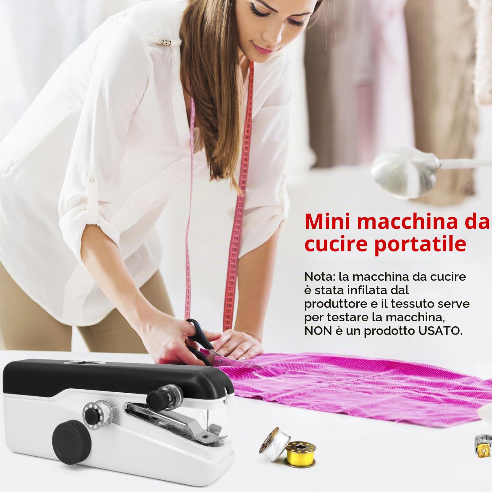 Macchina Cucire Portatile 2 Velocità, USB/Batteria, Leggera e Compatta | Kit Completo 12 Bobine, Aghi, Accessori, Tessuti 1,8 mm, Leggera, Compatta, Facile Principianti – Casa/Viaggio
