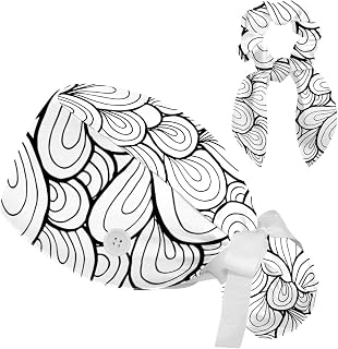 FVQL 2 Pieces Surgical Cap for Long Hair Scrub Cap with Hairband Nurse Cap, Graphic Floral Pattern Floral Seamless