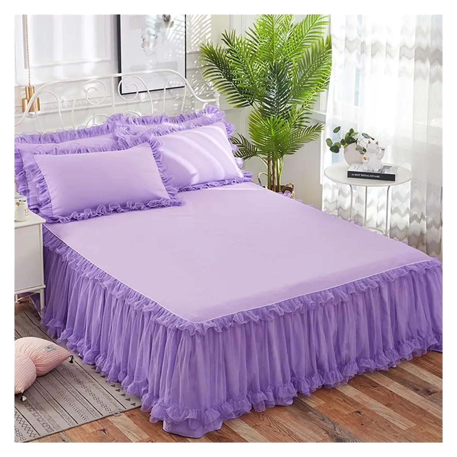 Bed Skirt Non-slip Mattress Cover Ruffled Lace Bedsheet Cover Protector Home Bedspread(E,200x220cm)