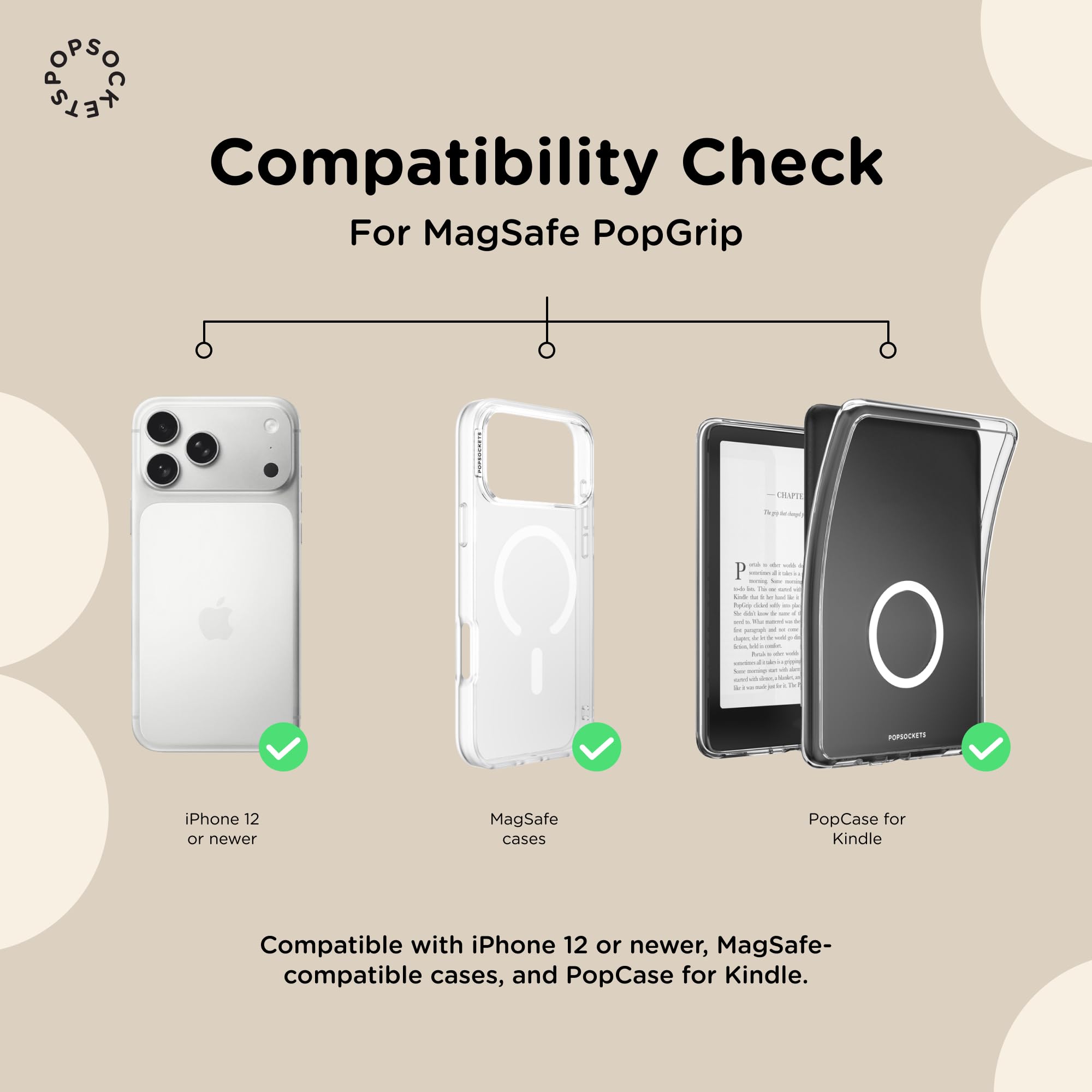 PopSockets: PopGrip Round para MagSafe - Anillo Adaptador para MagSafe Incluido - Soporte y Agarre para Teléfonos Móviles y Carcasas con un Top Intercambiable - PopOut Curves Matcha Dew