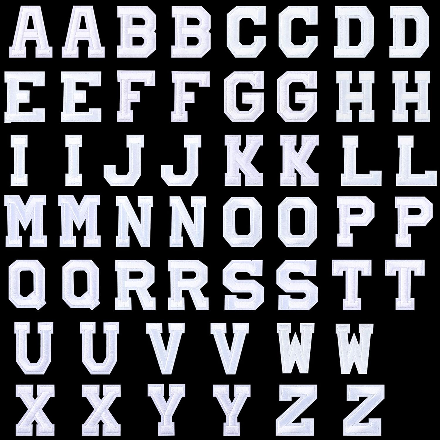 52pcs White Letter Iron On Patches - Sew On Appliques Alphabet Embroidered Repair Patch