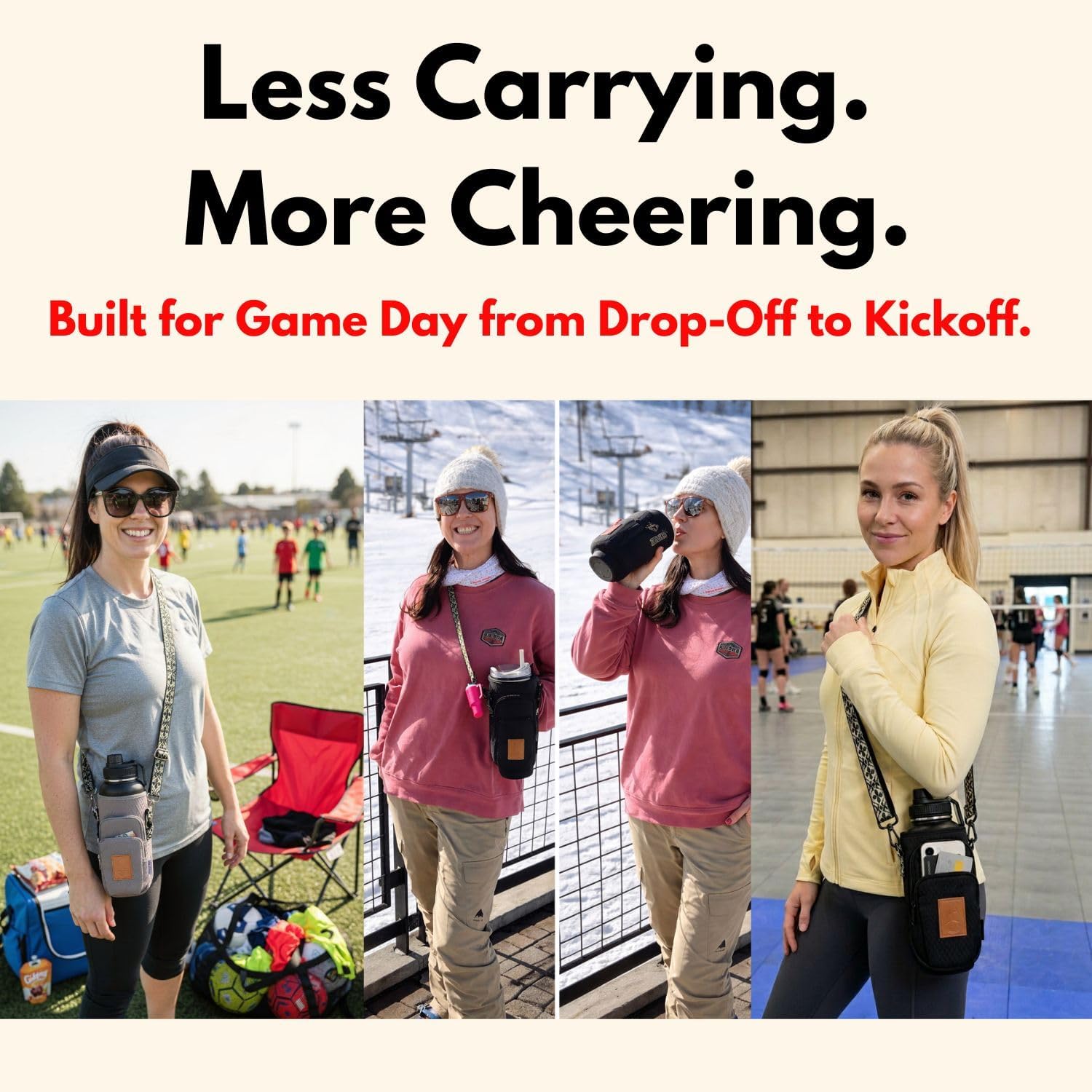 Water Bottle Bag with RFID Protection for Women - Crossbody Water Bottle Holder for Sports Moms with Adjustable Strap Fits 40 oz - Hands Free Carrier Purse for Hiking and Walking Grey