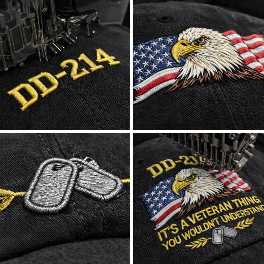 DD-214 Veteran Hat for Men Embroidered Patriotic Military Baseball Cap with Flag & Dog Tags, Adjustable Fit - Image 3