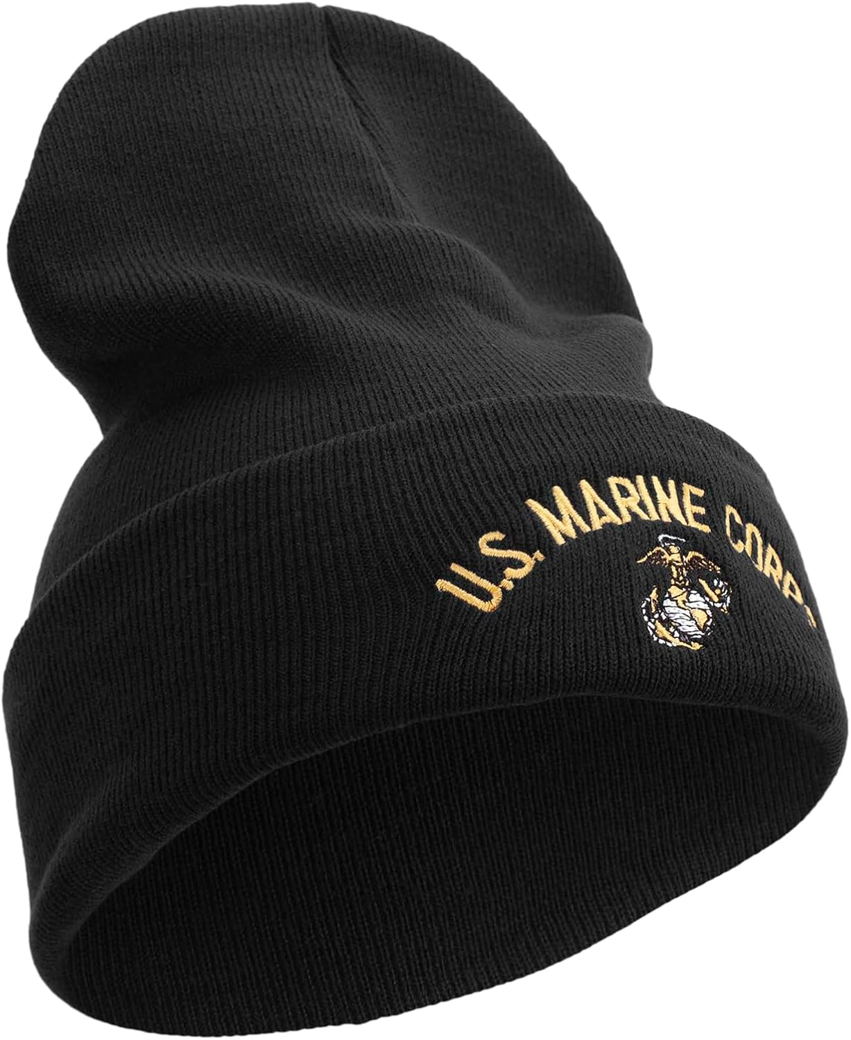 US Marine Corps Embroidered 12 Inch Solid Knit Cuff Long Beanie Made in USA