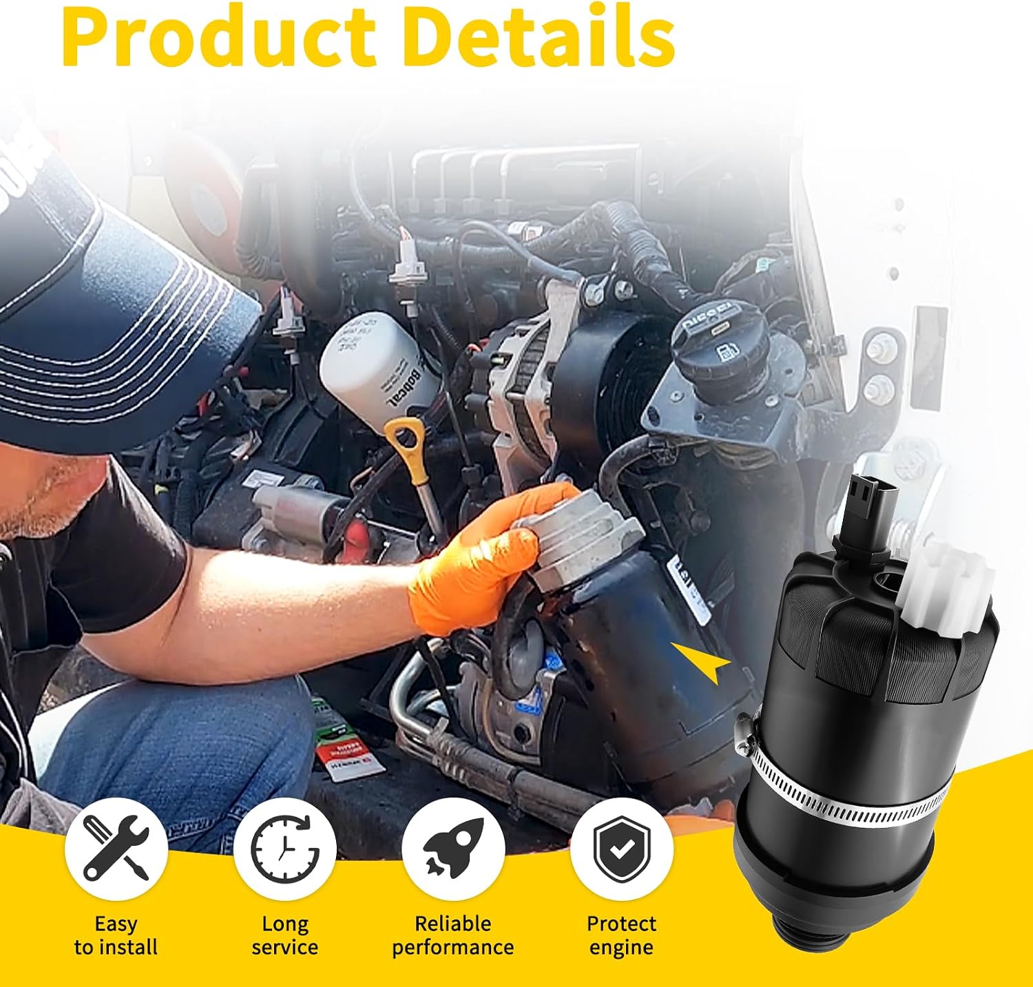 7400454 Fuel Filter Replacement for Bobcat Skid Steers & Loaders，E32 E35 for Versahandlers，T/S Series A770 for Excavators，V519 V723, Includes Water Separator