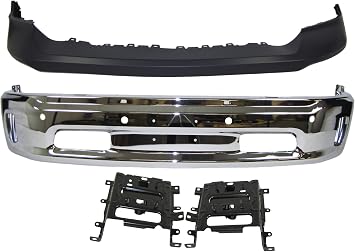 Front Bumper Chrome Face Bar Cap Bracket 4pcs Bundle Fit Dodge Ram 1500 2013-2018 with Sensor Hole CH1061104 CH1061104 CH1014108 CH1002402