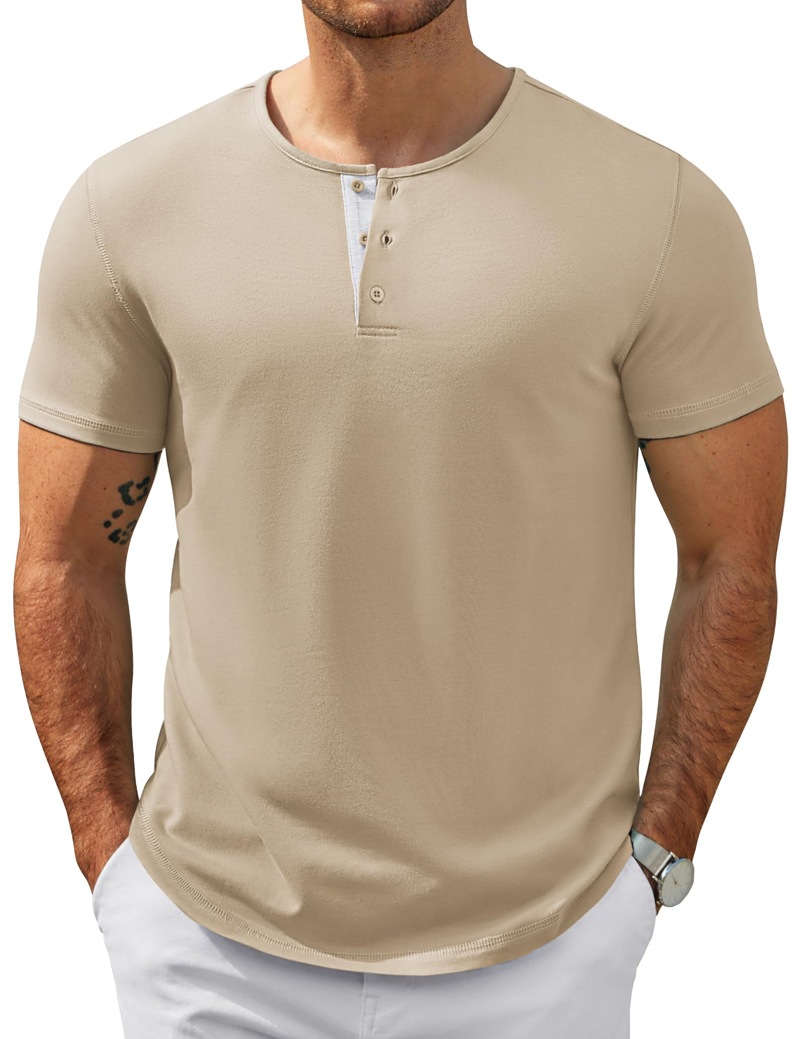 COOFANDY T Shirt Herren Kurzarm Henley Shirt Baumwolle Tshirt Sommmer Männer T-Shirts mit Knopfleiste Arbeitstshirts