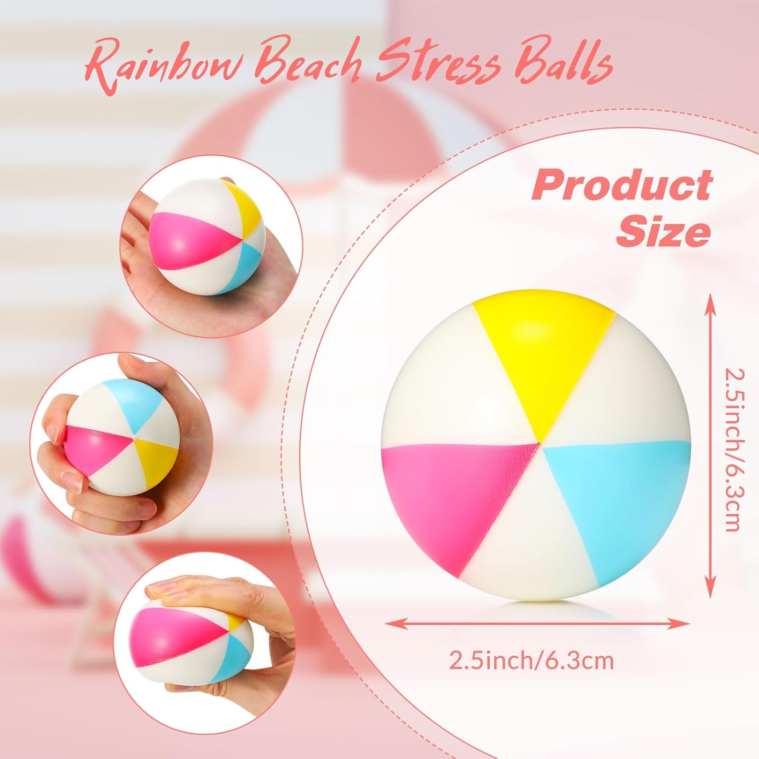 Jexine 150 Pcs Mini Beach Stress Balls Bulk 2.5 inches Small Beach Balls Mini Rainbow Squeeze Toys for Party Favors Girls Boys Summer Birthday Hawaiian Games Water Supplies(Light Color)