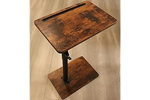 Small Wooden TV Tray Table with Phone Slot & Height Adjustment