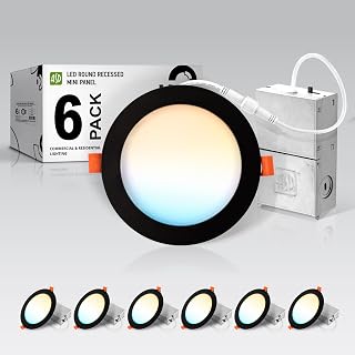 ASD 6 Pack LED Recessed Lighting 6 Inch 15W, 5 CCT 2700K-5000K CRI90+, IC Rated Ultra Thin Dimmable Ceiling Lights with J Box, Canless Wafer Downlight, Round Slim Panel Light, UL Energy Star, Black