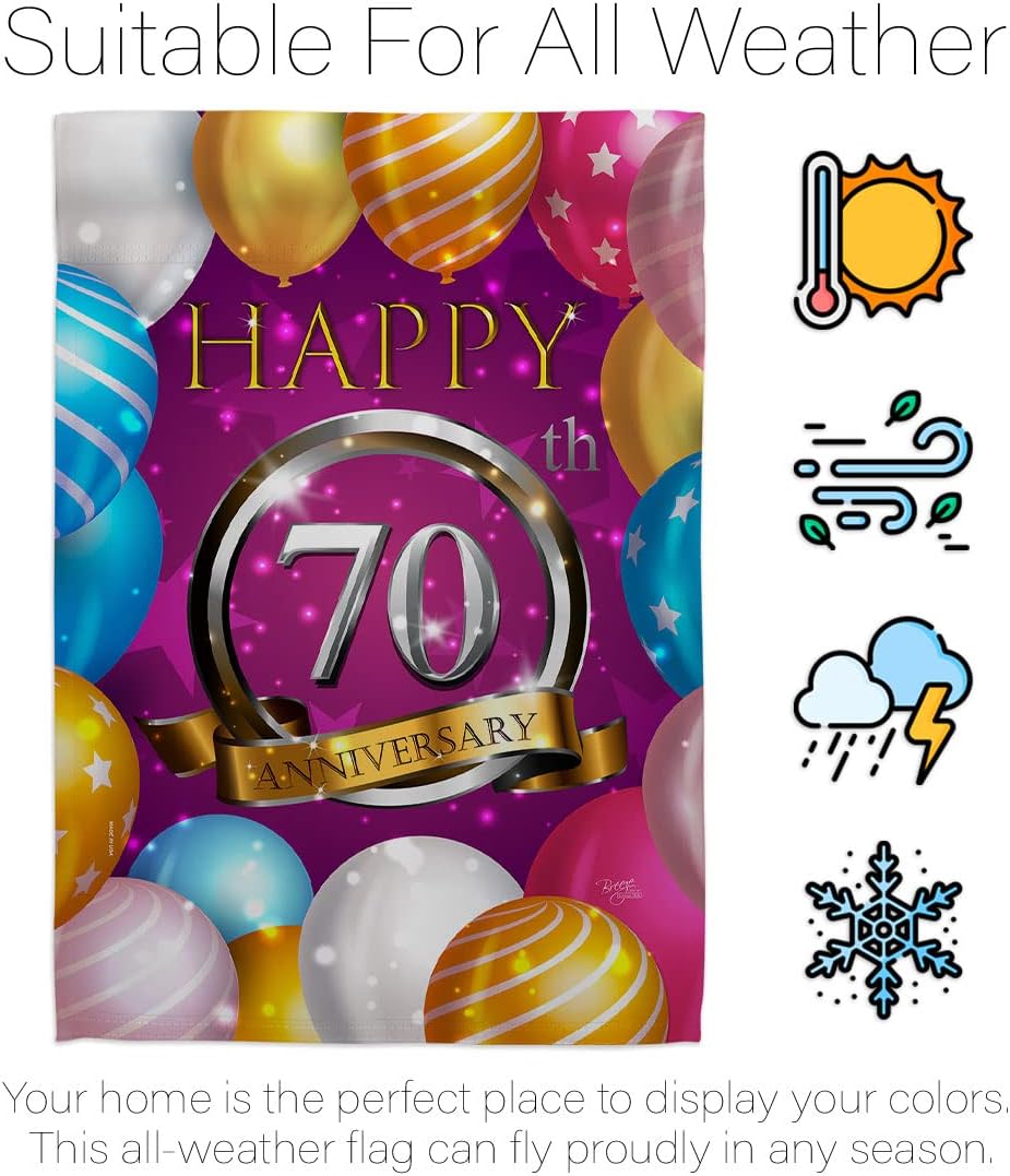 Breeze Decor Happy 70th Anniversary Garden Flag Set with Stand Celebration Couple Married Wedding Occasion Party Valentines House Decoration Banner Small Yard Gift Double-Sided, Made in USA
