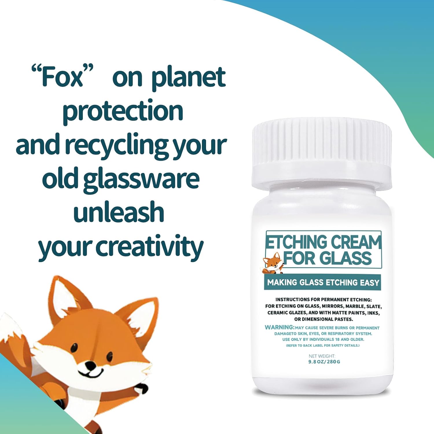 10oz Glass Etch Starter Cream Kit, Mirrors, Ceramics, Porcelain, Marble, and Slate - for Makers, Creators, Crafters, DIY'ers of All Ages & Experience Levels. Smooth Formula and Fast Acting