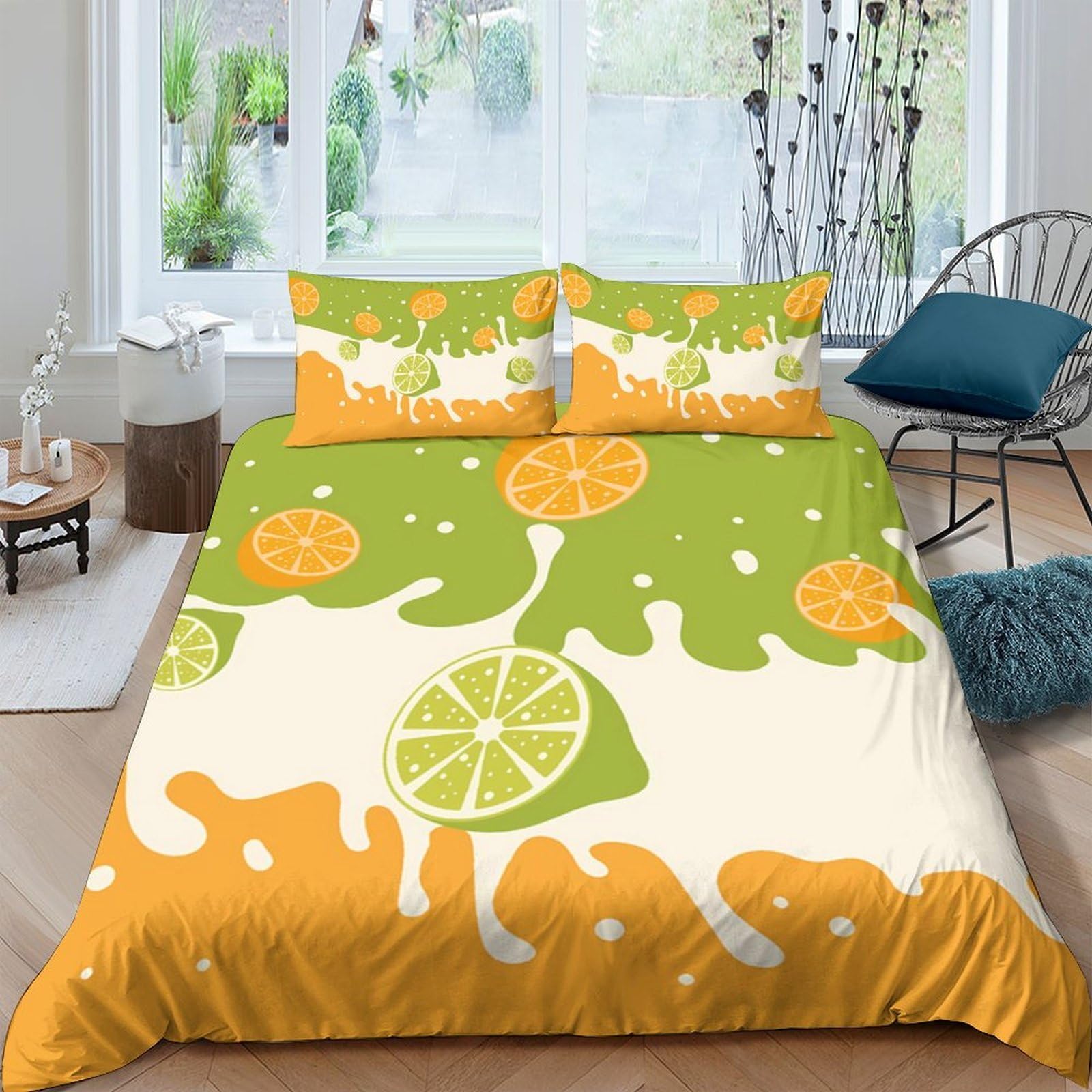 Ctjqhvkz Style-2 3D Printed Citrus Splash Fitted Sheet Microfiber Orange Lime Bed Cover For Bedroom Guest Room Decor Easy Care Single（135X200cm）
