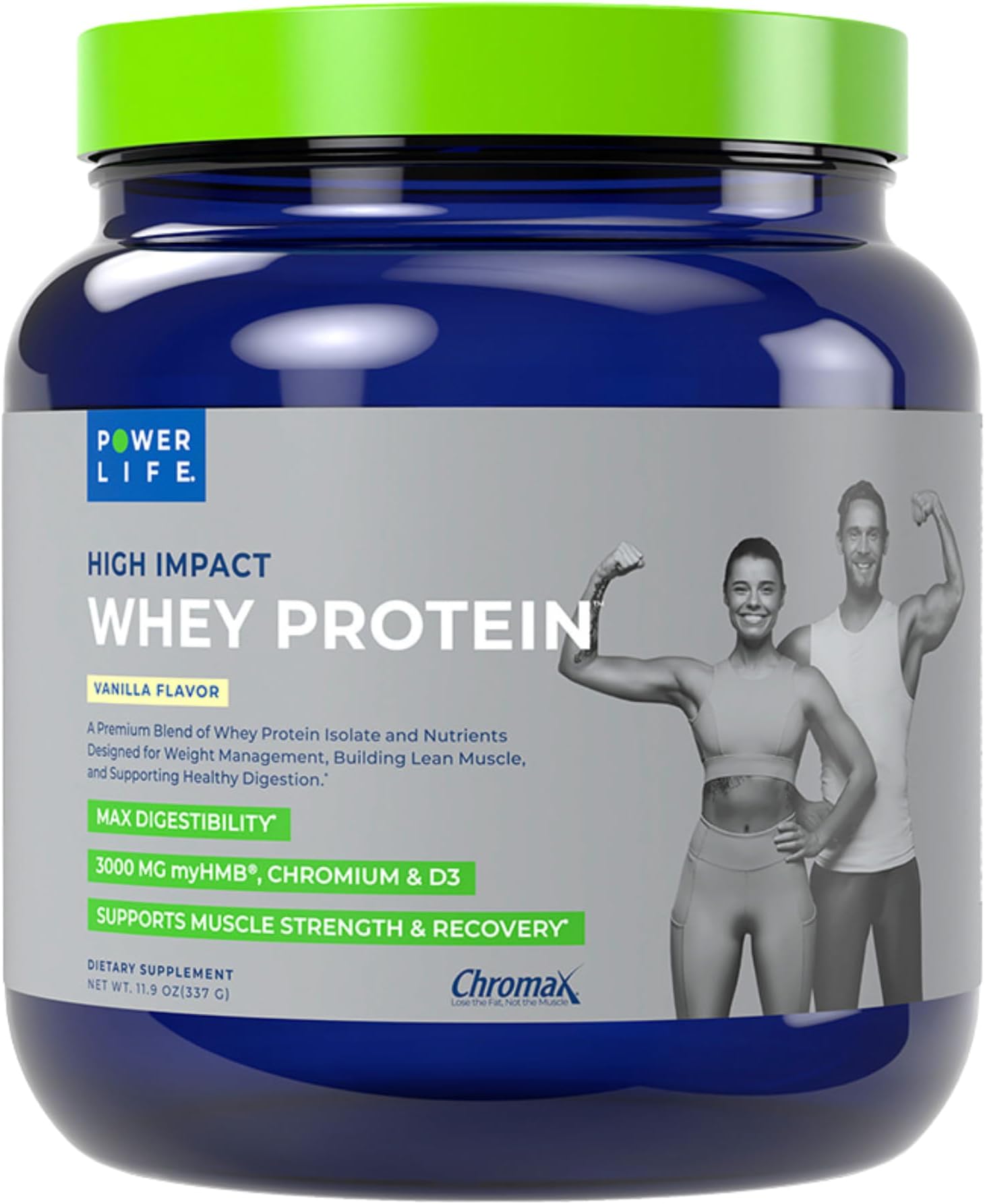 POWERLIFE High Impact Grass Fed Whey Protein with 3000 MG of HMB, No Sugar Added, Non-GMO, Hormone and Antibiotic Free, 15 Servings (Vanilla - New Formula)