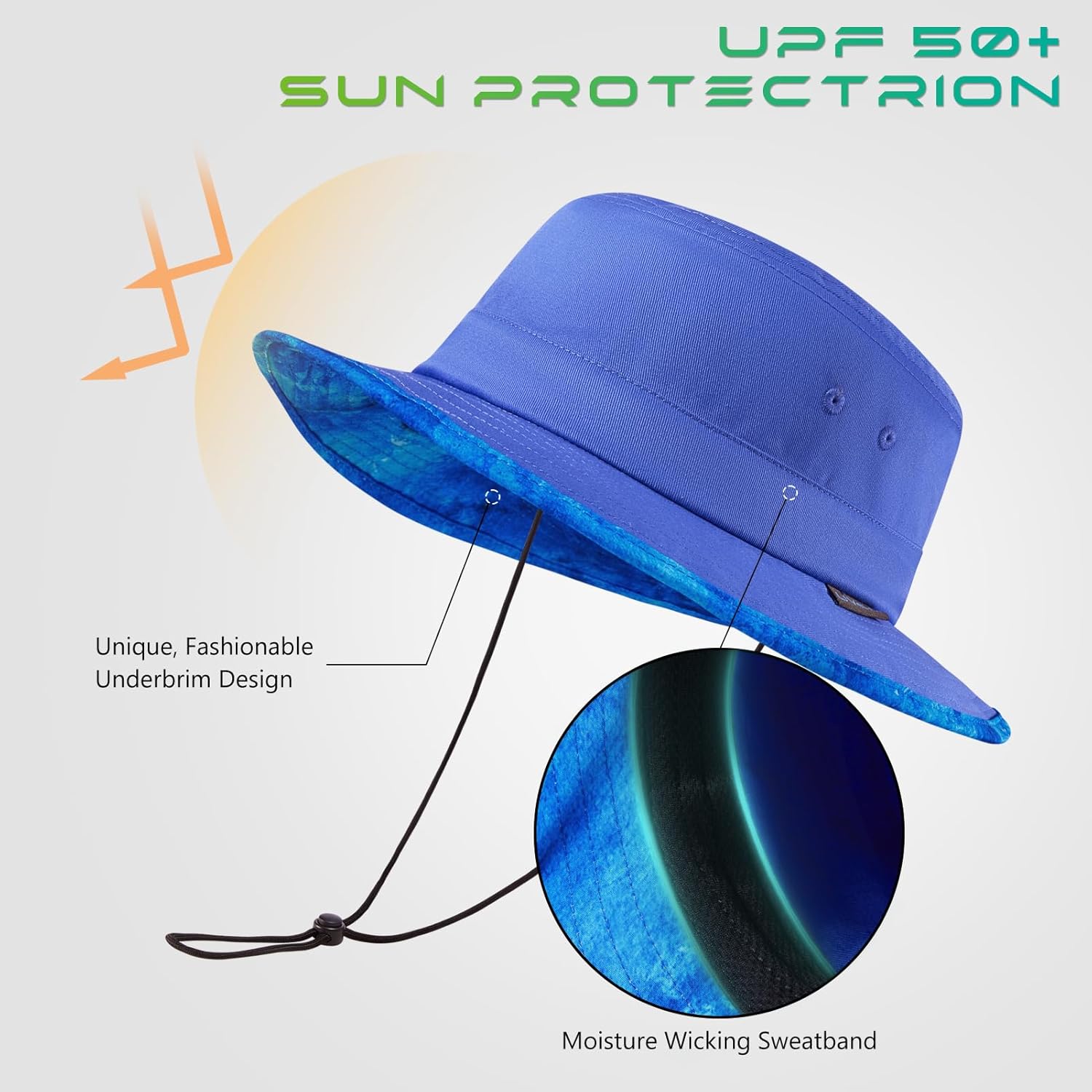 UPF 50+ Foldable Sun Hat Patterned Under Brim Bucket Hats for Summer Hiking Fishing Beach Safari Men Women