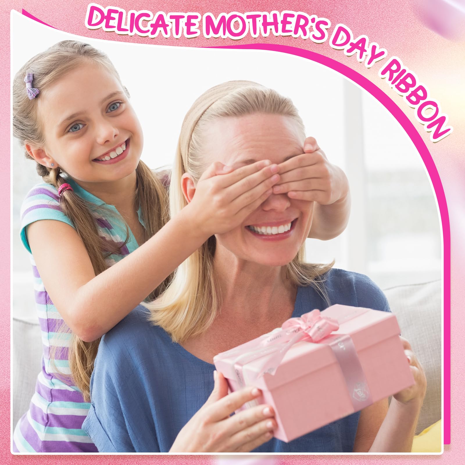 Sinmoe 2 Nastri per Festa della Mamma Nastro Rosa Rosso 9 m x 2,5 cm con Modelli di Parole Sacchetti di Caramelle Fai da Te Nastro per Confezioni Regalo per Fare Fiocco Bouquet Forniture per Feste