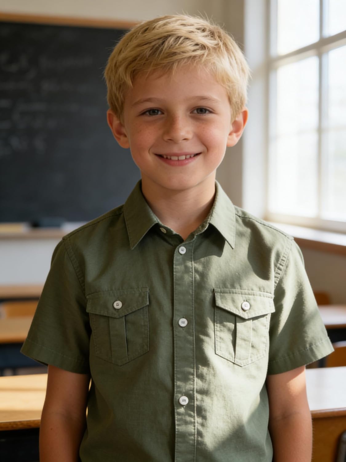 Bienzoe Boys Short Sleeve Shirt for School: Kids Button Up Collared Dress Fashion Shirts - Image 2