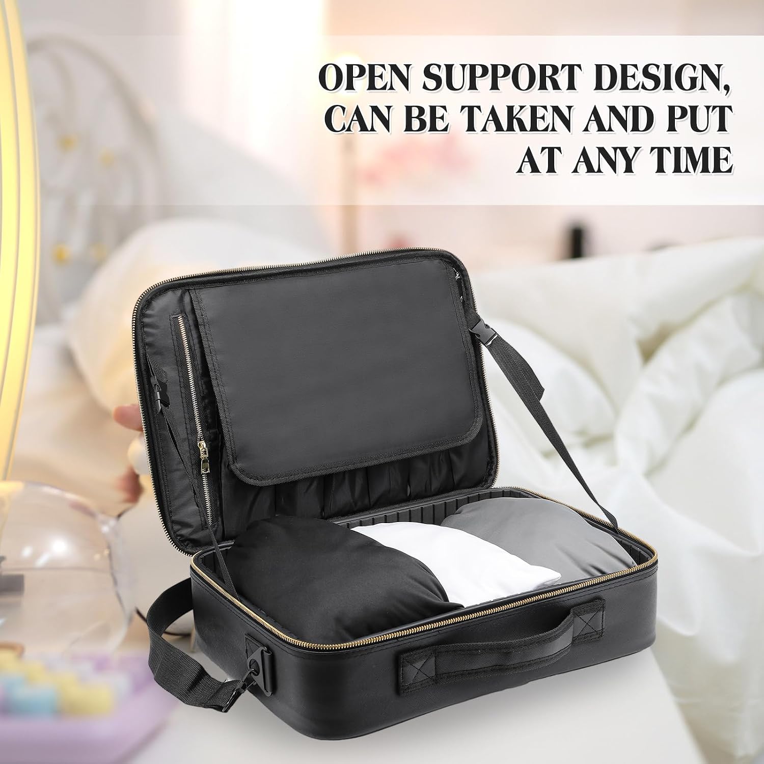 Eccliy Locking Adult Toy Case, Black, 15.75 x 11.42 x 4.3 Inches | Discreet Organizer with 20 Drawstring Bags, Hard Shell Box for Privacy, Combination Lock, Travel Case for Vibrator Storage