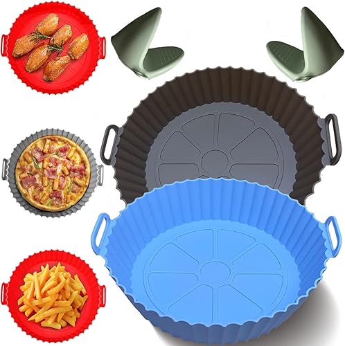 Juego de 4 forros de silicona para freidora de aire con 2 guantes revestimientos para freidora de aire reutilizables accesorios para freidora de
