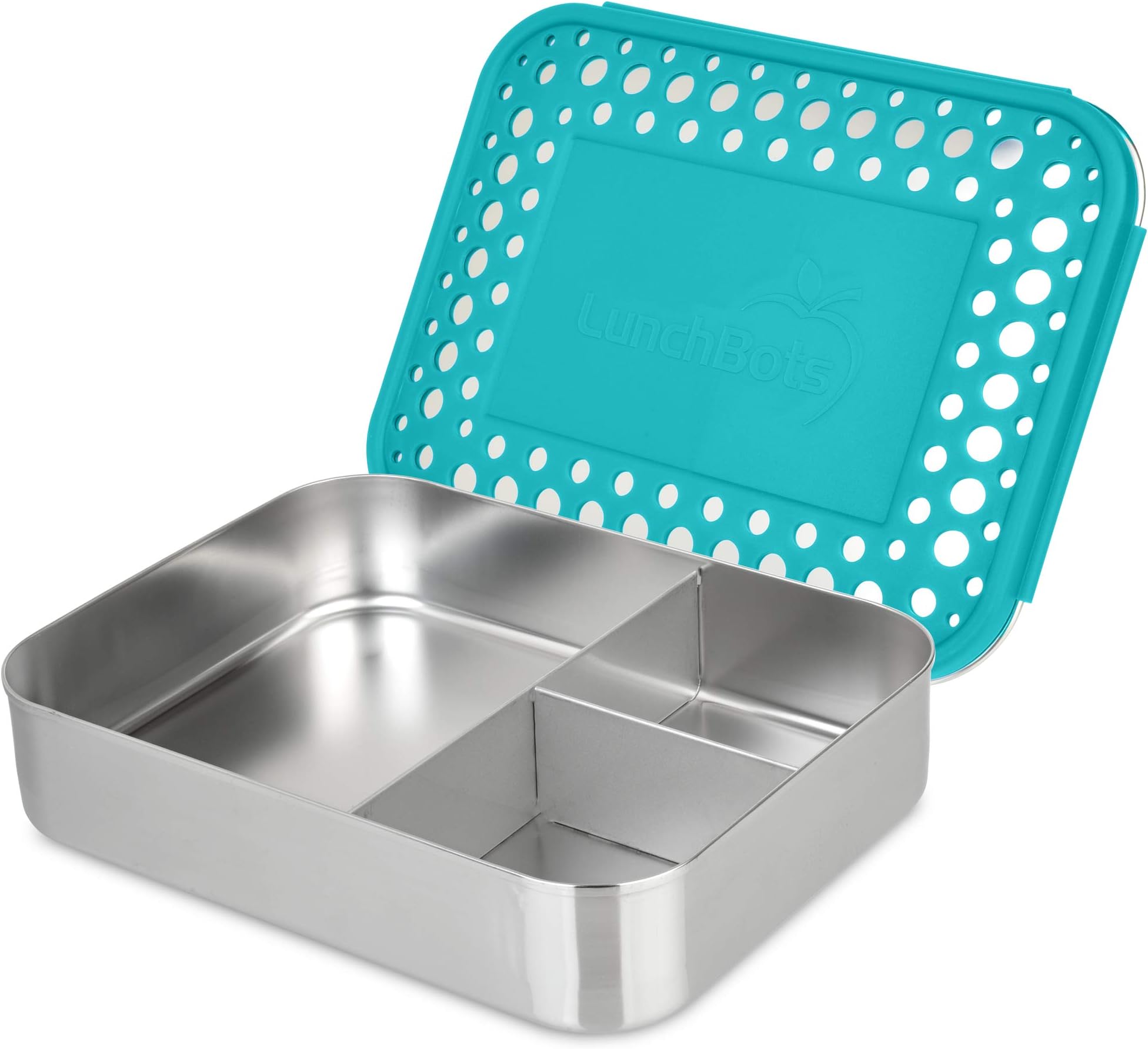 LunchBots 大型トリオステンレススチールランチコンテナ - サンドイッチと両面用の3つのセクションデザイン - 金属製弁当ランチボックス - 環境に優しい - ステンレス蓋 - アクアドット