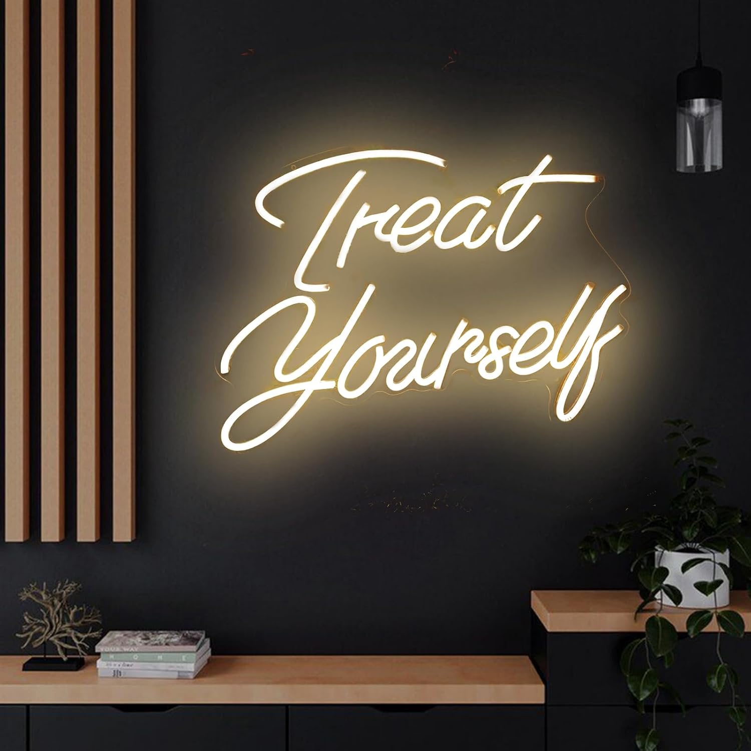 Treat Yourself Neon Sign 27inches Large LED Warm White Neon Sign Light Beauty Salon Spa Bedroom Home Wall Decor Wedding Decoration Personalized Gift for Her
